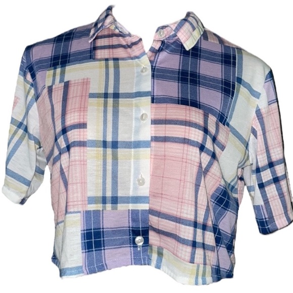 Passport cropped patchwork top size small short sleeve button down shirt NWT/ - Picture 12 of 12